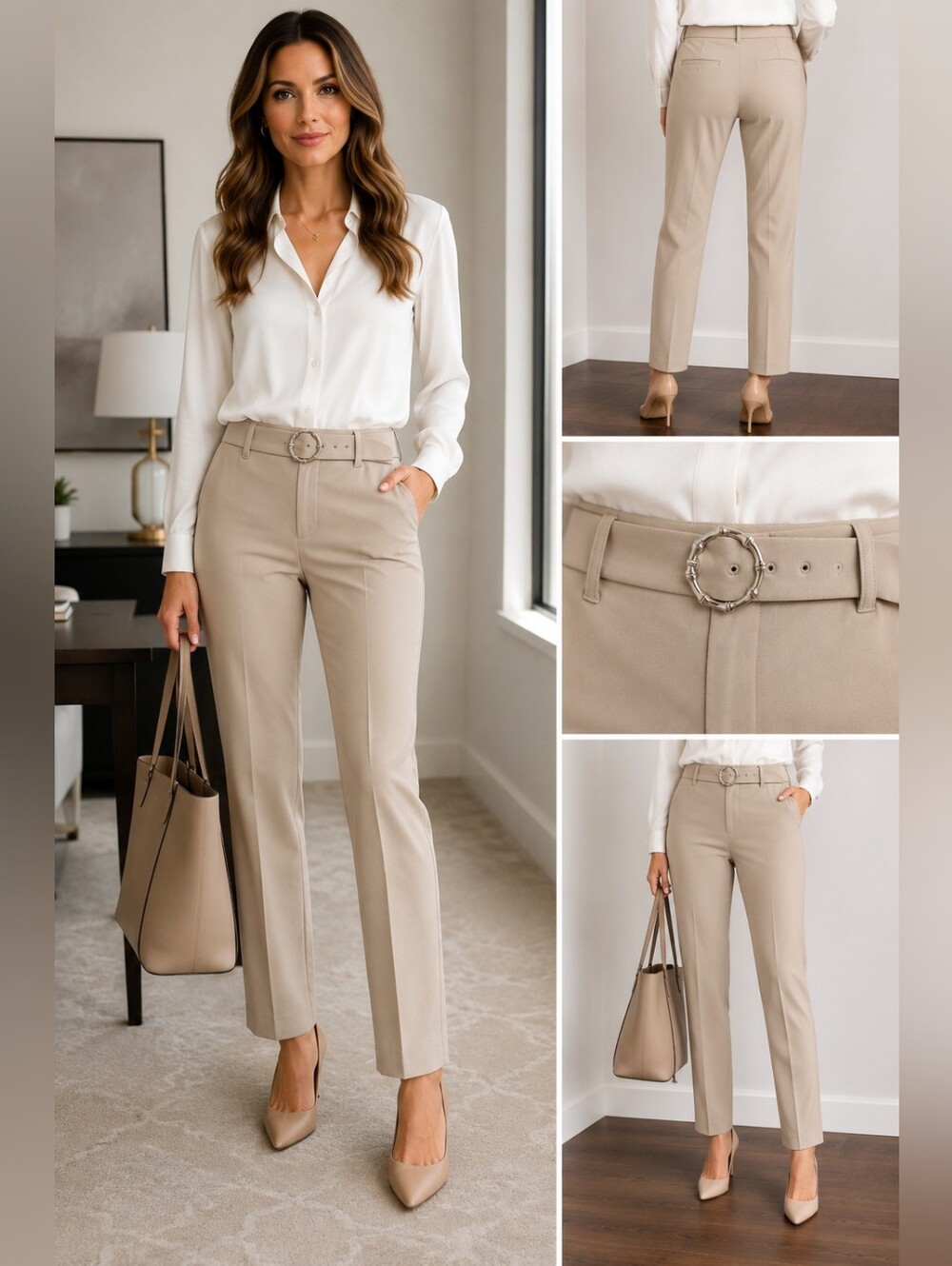 Rachel Zoe Belted Straight Leg Dress Pants Beige Taupe Size 10 EUC